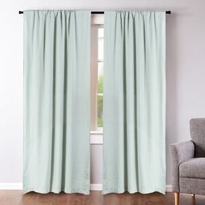 Levtex‎ Home $130 French Flax Linen 50x84" Curtain Panels Spa Green Cotton Lined